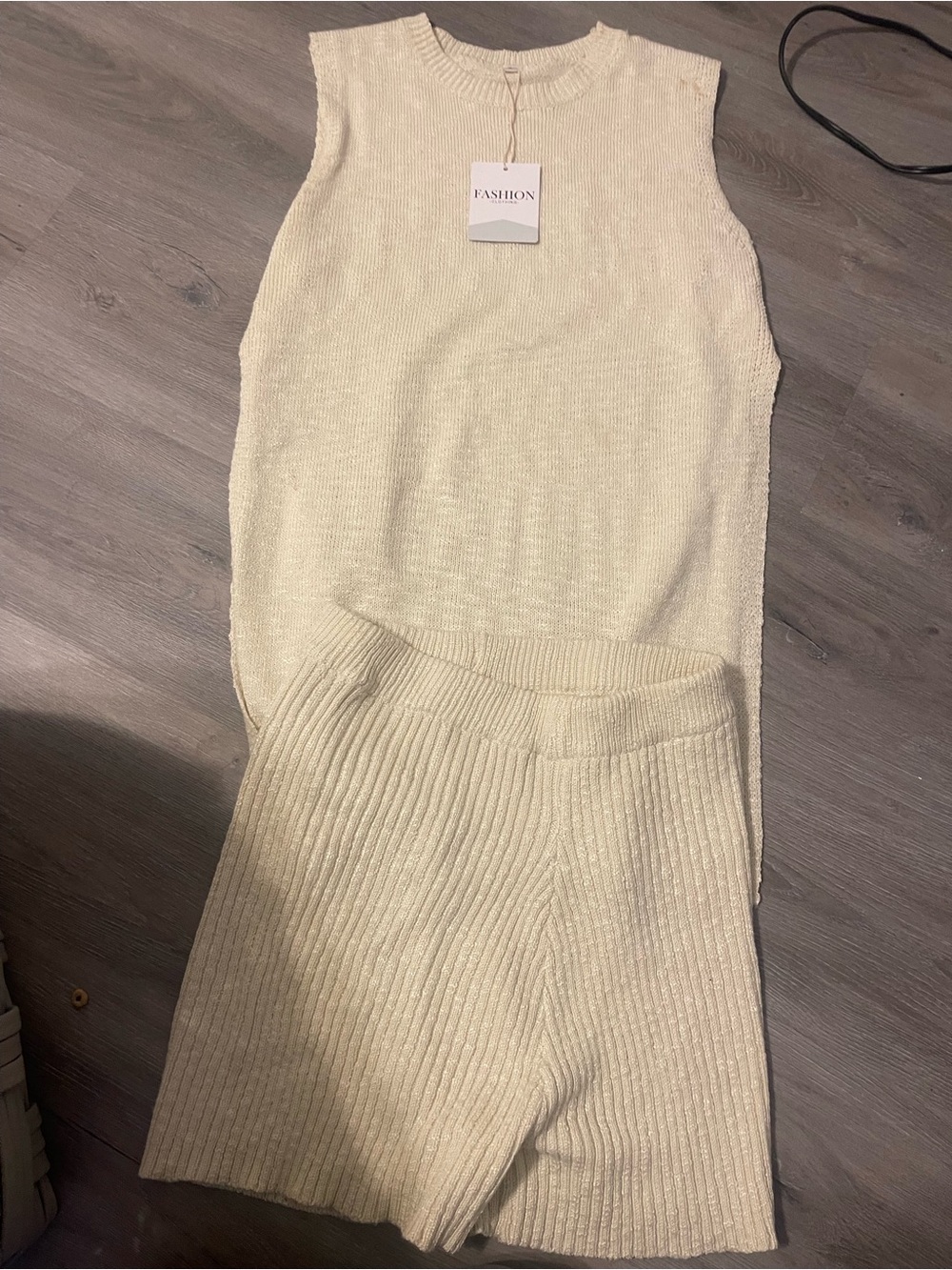 Amazon Cream Ribbed Knit Mini Skirt